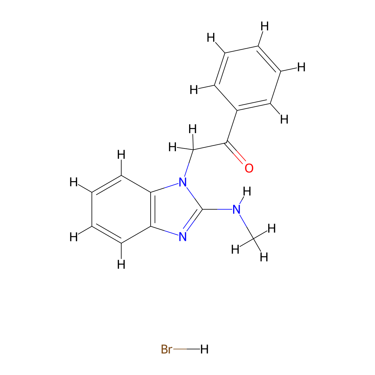 2-[2-(methylamino)-1H-benzimidazol-1-yl]-1-phenylethanone hydrobromide molecular structure, CAS 43181-79-9