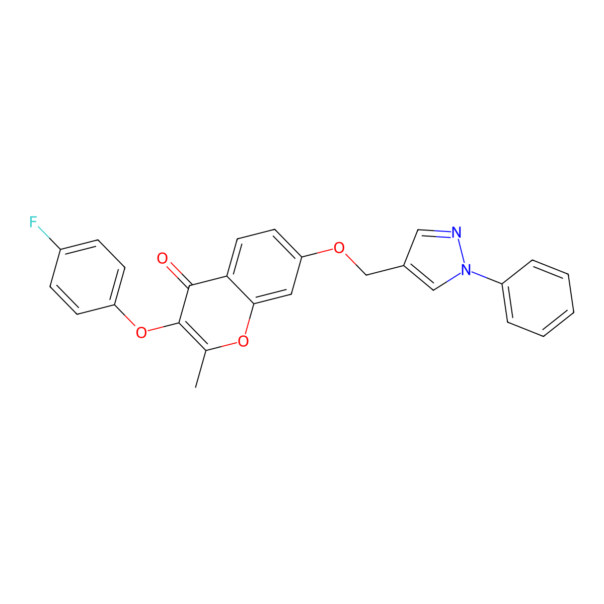 3-(4-Fluorophenoxy)-2-methyl-7-[(1-phenylpyrazol-4-yl)methoxy]chromen-4-one molecular structure, CAS 431882-74-5
