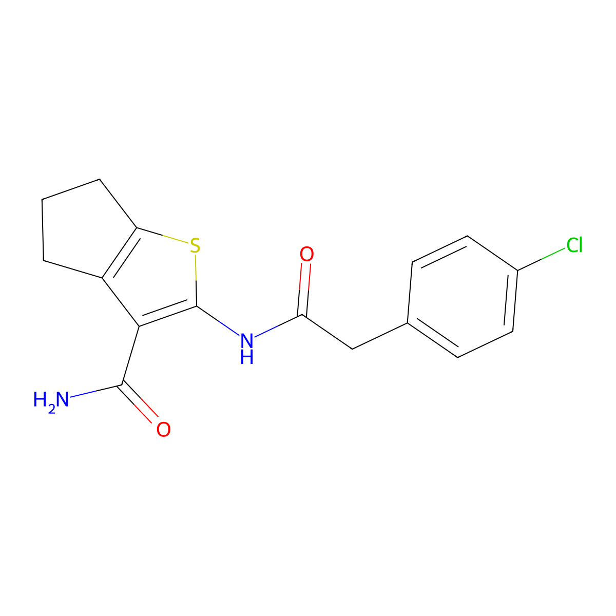 2-{[(4-chlorophenyl)acetyl]amino}-5,6-dihydro-4H-cyclopenta[b]thiophene-3-carboxamide molecular structure, CAS 431883-09-9