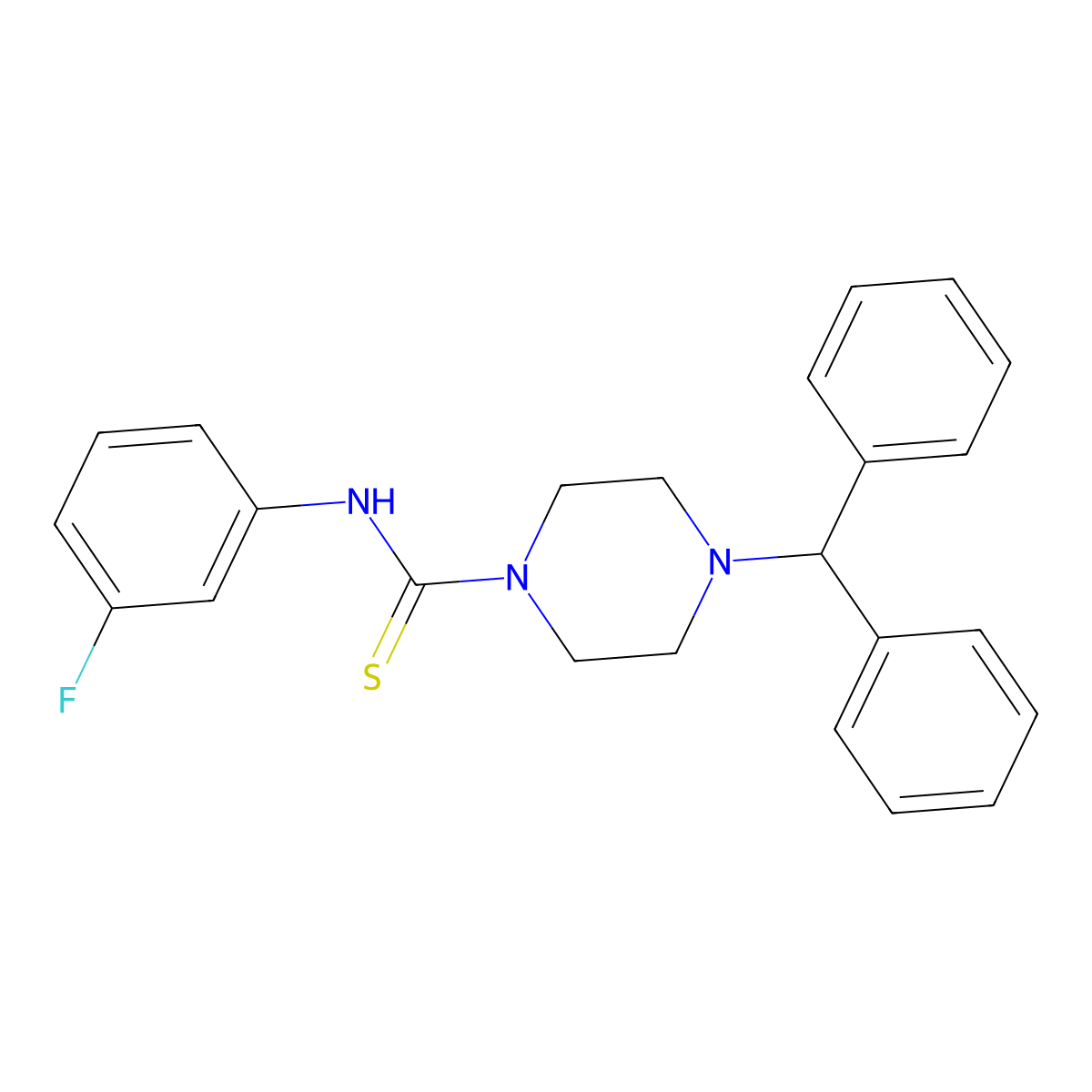 4-benzhydryl-N-(3-fluorophenyl)piperazine-1-carbothioamide molecular structure, CAS 431883-16-8