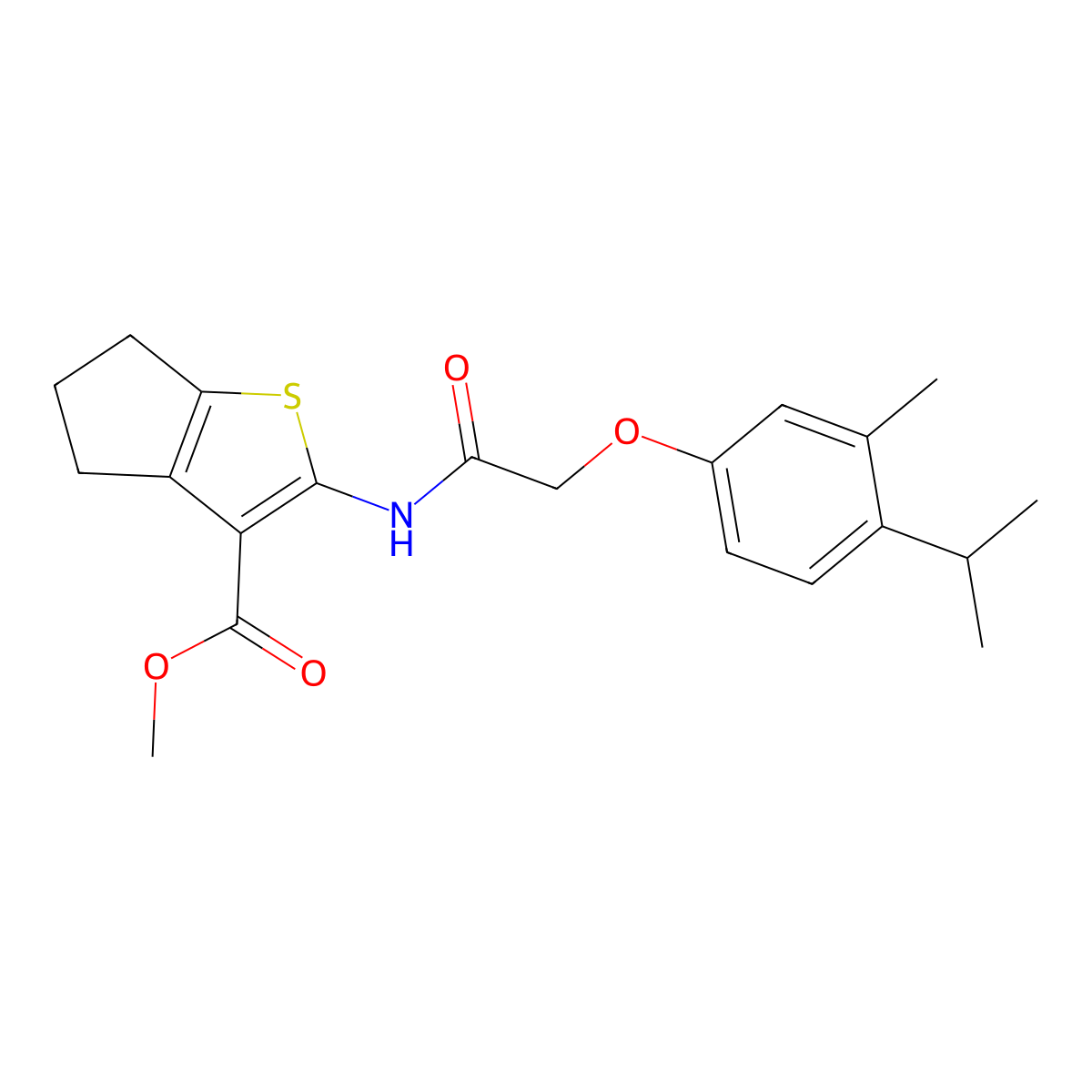 methyl 2-{[(4-isopropyl-3-methylphenoxy)acetyl]amino}-5,6-dihydro-4H-cyclopenta[b]thiophene-3-carboxylate molecular structure, CAS 431883-23-7