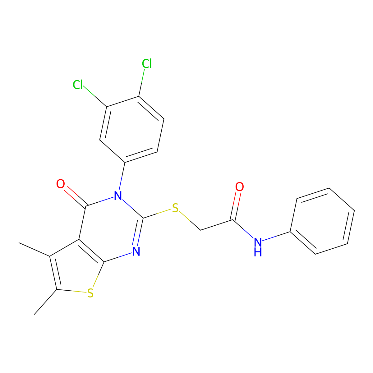2-[3-(3,4-dichlorophenyl)-5,6-dimethyl-4-oxothieno[2,3-d]pyrimidin-2-yl]sulfanyl-N-phenylacetamide molecular structure, CAS 431883-25-9