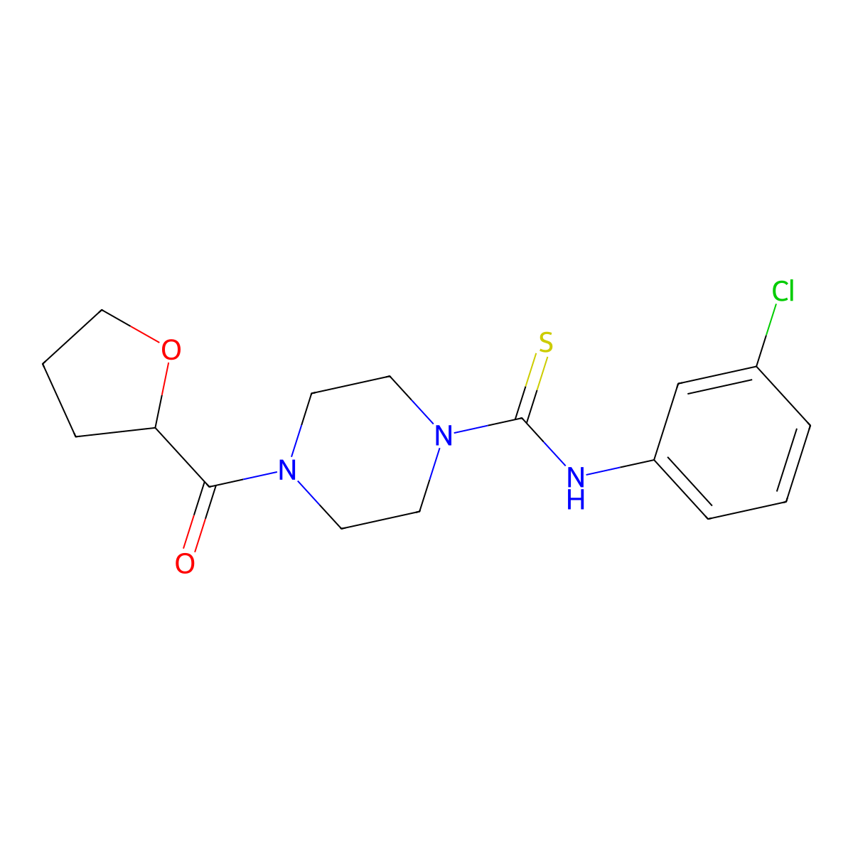 N-(3-chlorophenyl)-4-(oxolane-2-carbonyl)piperazine-1-carbothioamide molecular structure, CAS 431883-26-0