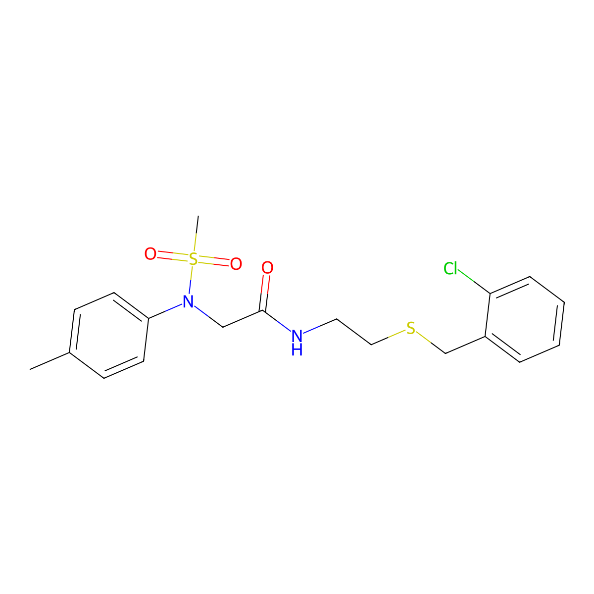 N-[2-[(2-chlorophenyl)methylsulfanyl]ethyl]-2-(4-methyl-N-methylsulfonylanilino)acetamide molecular structure, CAS 431883-32-8