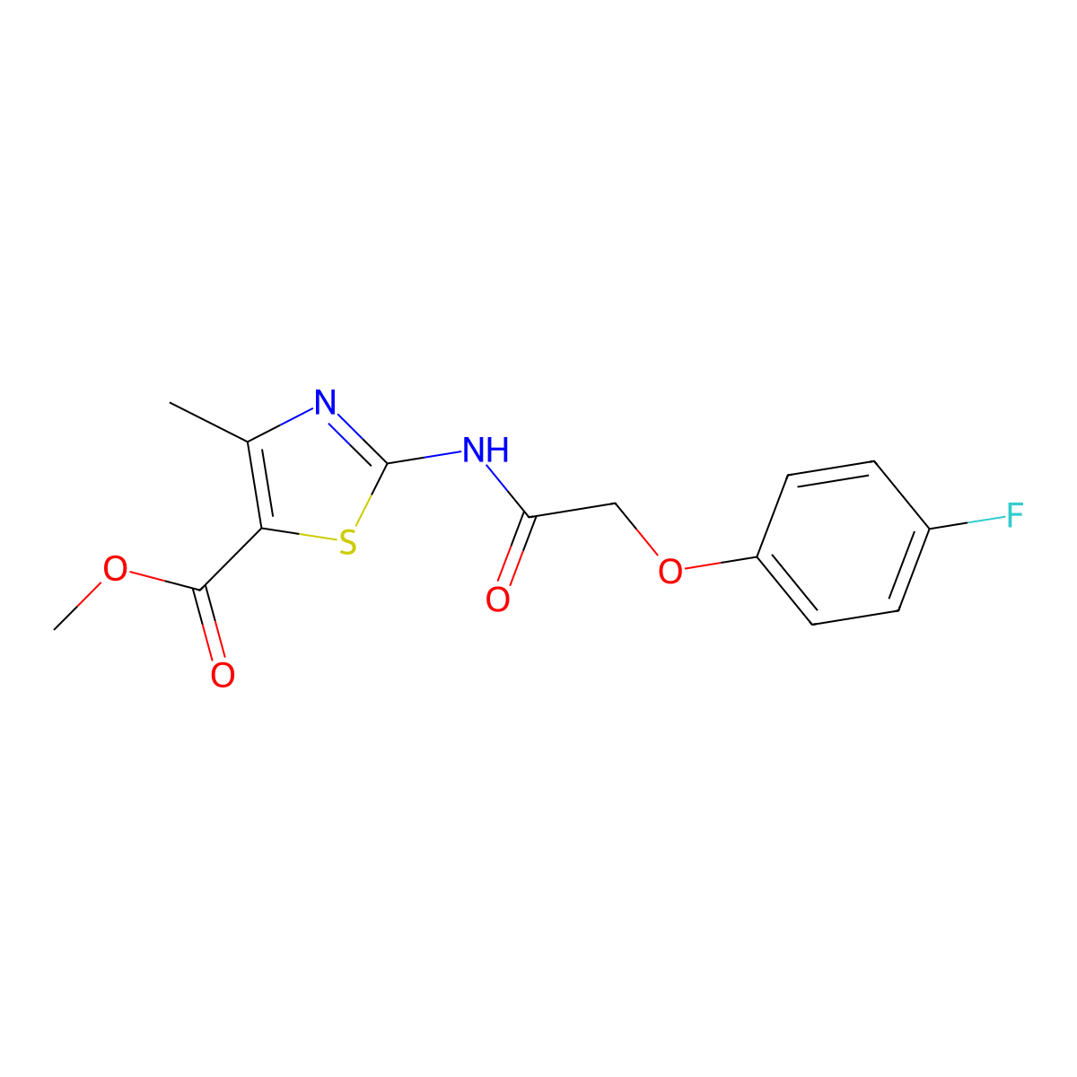 Methyl 2-[2-(4-fluorophenoxy)acetamido]-4-methyl-1,3-thiazole-5-carboxylate molecular structure, CAS 431883-39-5