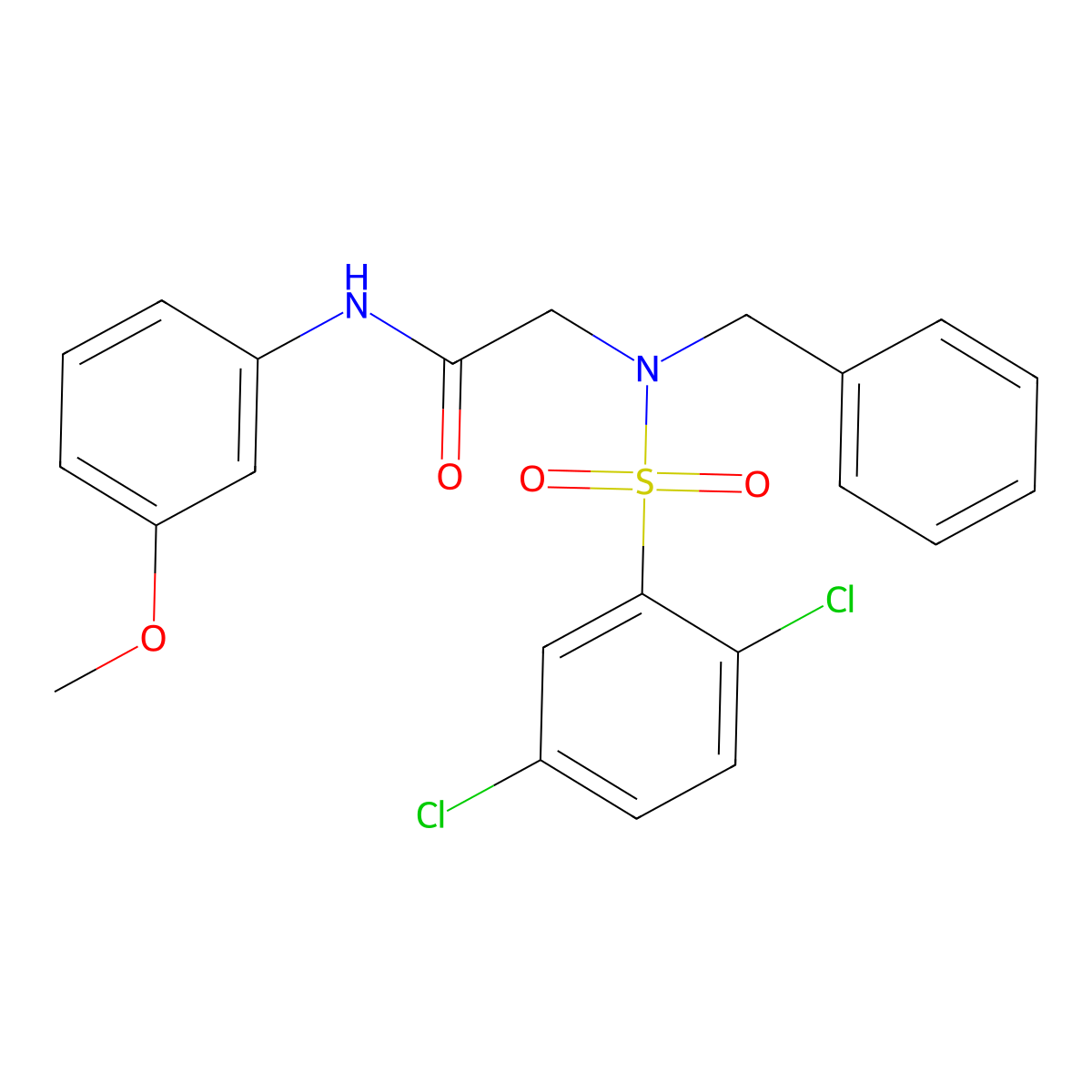 2-[benzyl-(2,5-dichlorophenyl)sulfonylamino]-N-(3-methoxyphenyl)acetamide molecular structure, CAS 431883-45-3