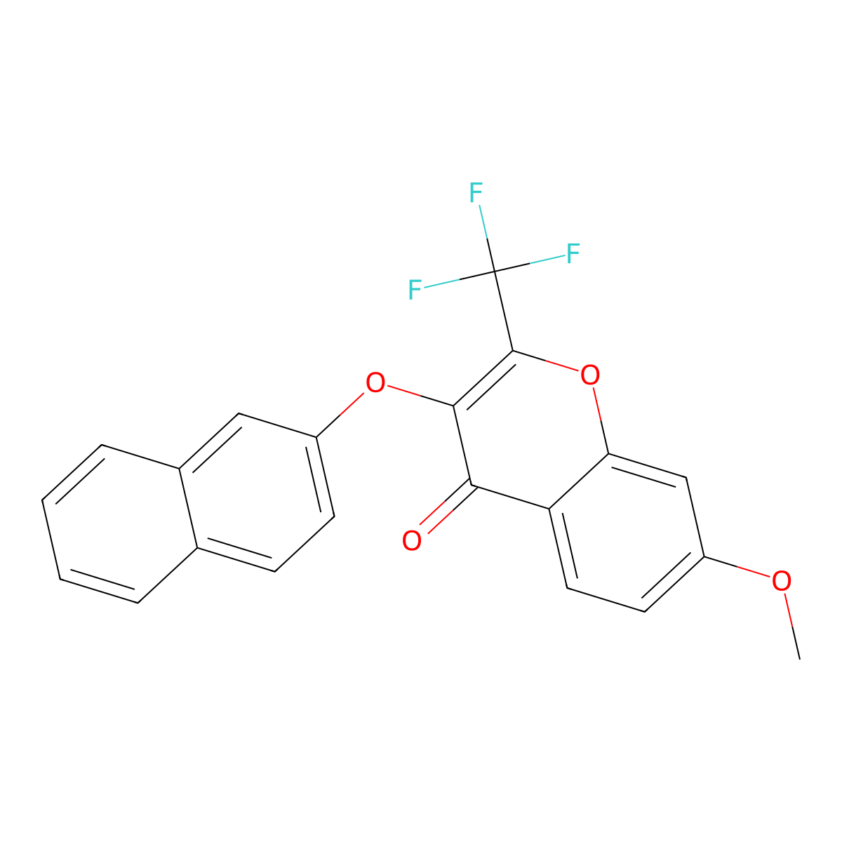 7-methoxy-3-(naphthalen-2-yloxy)-2-(trifluoromethyl)-4H-chromen-4-one molecular structure, CAS 431883-48-6