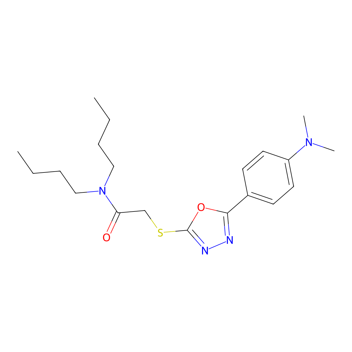 N,N-dibutyl-2-({5-[4-(dimethylamino)phenyl]-1,3,4-oxadiazol-2-yl}sulfanyl)acetamide molecular structure, CAS 431883-49-7