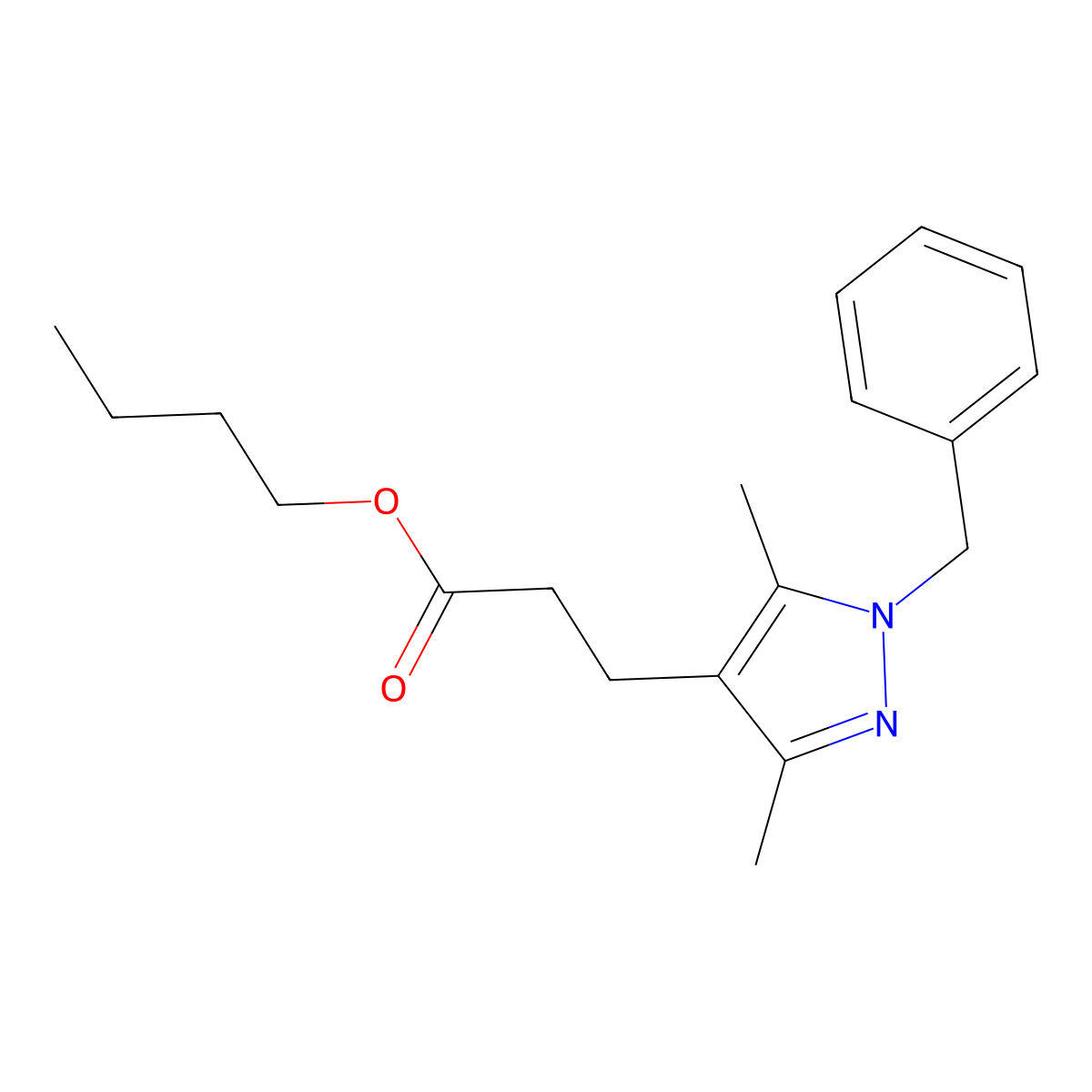 butyl 3-(1-benzyl-3,5-dimethyl-1H-pyrazol-4-yl)propanoate molecular structure, CAS 431883-70-4