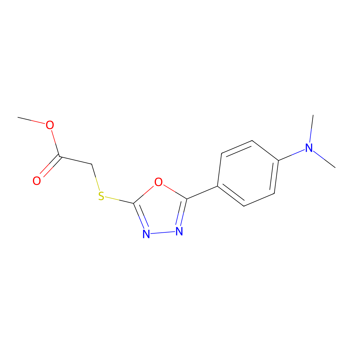 Methyl ({5-[4-(dimethylamino)phenyl]-1,3,4-oxadiazol-2-yl}sulfanyl)acetate molecular structure, CAS 431883-72-6
