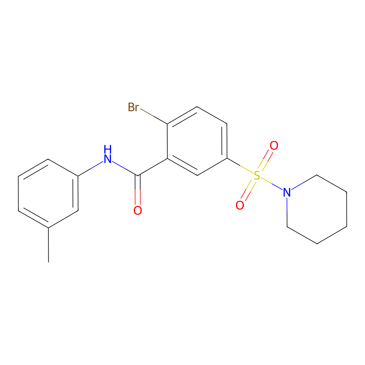 2-bromo-N-(3-methylphenyl)-5-piperidin-1-ylsulfonylbenzamide molecular structure, CAS 431883-74-8