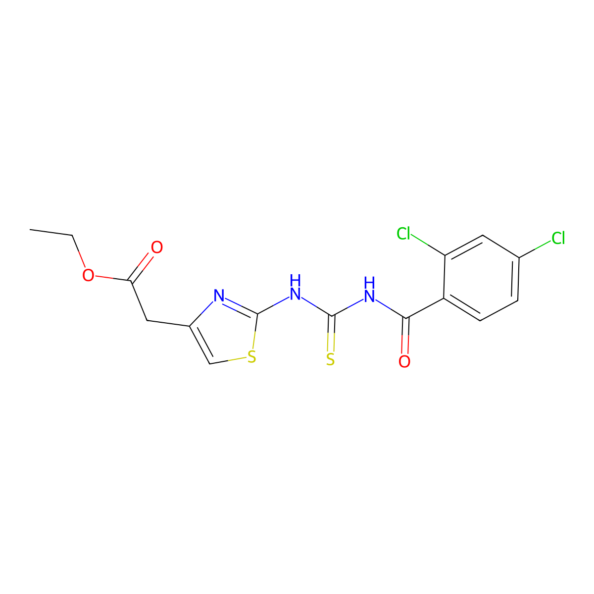 Ethyl [2-({[(2,4-dichlorophenyl)carbonyl]carbamothioyl}amino)-1,3-thiazol-4-yl]acetate molecular structure, CAS 431883-75-9