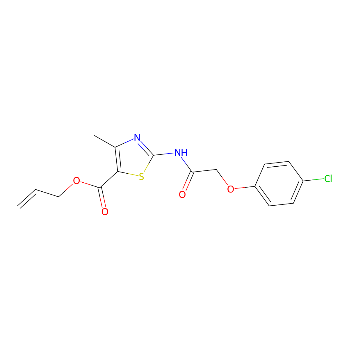 Allyl 2-(2-(4-chlorophenoxy)acetamido)-4-methylthiazole-5-carboxylate molecular structure, CAS 431885-74-4
