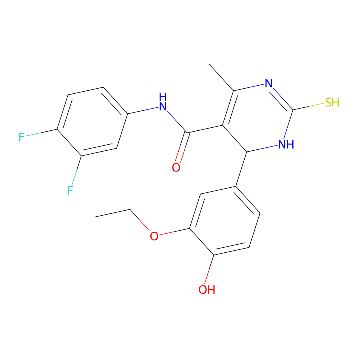N-(3,4-difluorophenyl)-4-(3-ethoxy-4-hydroxyphenyl)-6-methyl-2-sulfanylidene-3,4-dihydro-1H-pyrimidine-5-carboxamide molecular structure, CAS 431886-01-0