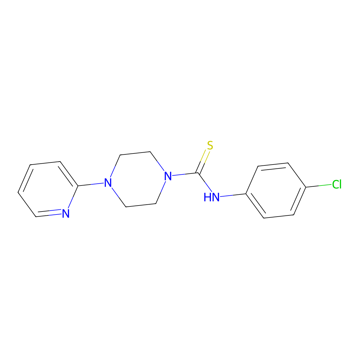 ((4-Chlorophenyl)amino)(4-(2-pyridyl)piperazinyl)methane-1-thione molecular structure, CAS 431886-32-7