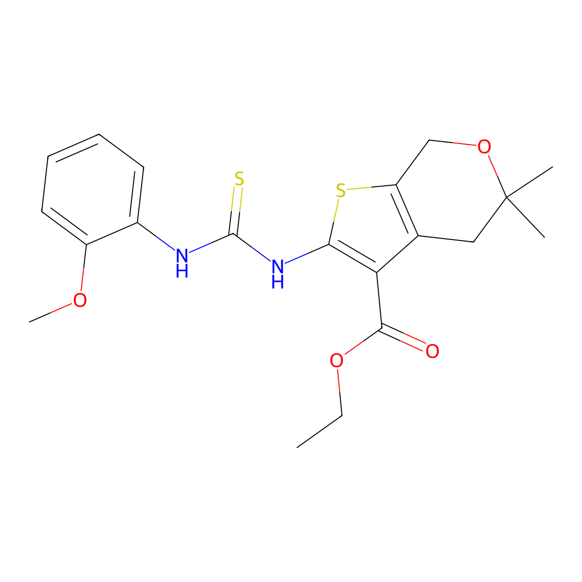 Ethyl 2-[(2-methoxyphenyl)carbamothioylamino]-5,5-dimethyl-4,7-dihydrothieno[2,3-c]pyran-3-carboxylate molecular structure, CAS 431886-40-7