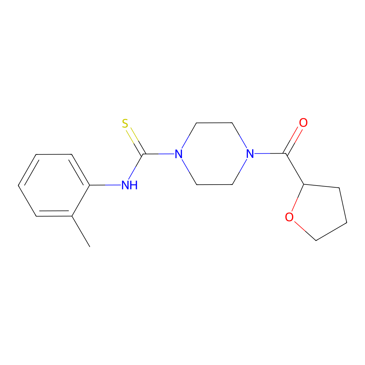 N-(2-methylphenyl)-4-(oxolane-2-carbonyl)piperazine-1-carbothioamide molecular structure, CAS 431886-58-7
