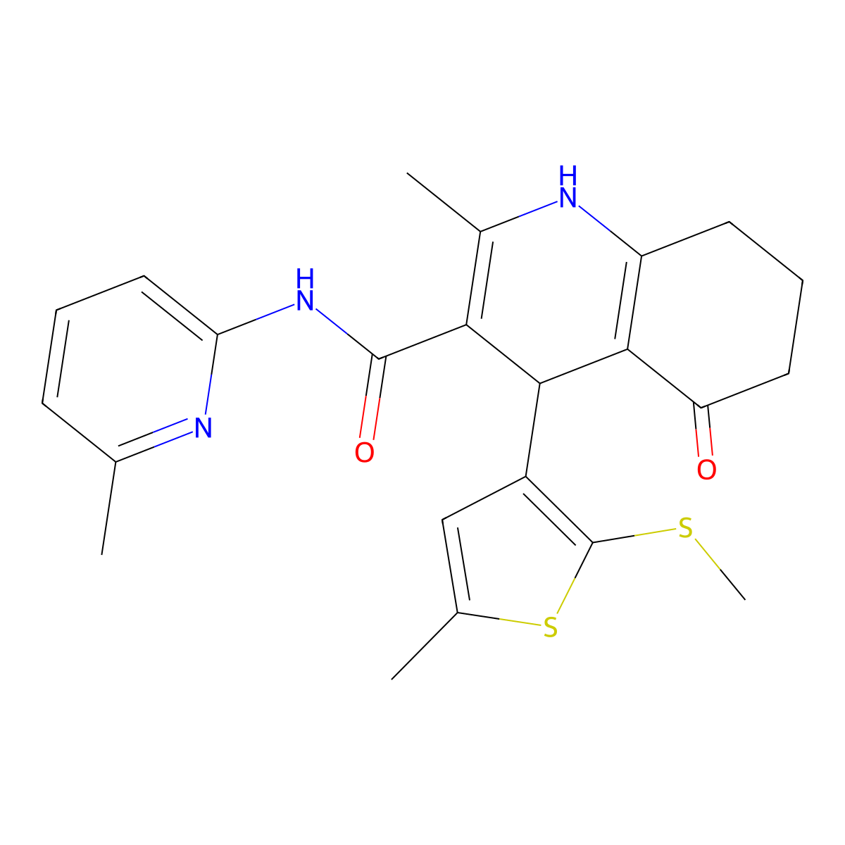 2-Methyl-4-(5-methyl-2-(methylsulfanyl)-3-thienyl)-N-(6-methyl-2-pyridinyl)-5-oxo-1,4,5,6,7,8-hexahydro-3-quinolinecarboxamide molecular structure, CAS 431886-74-7