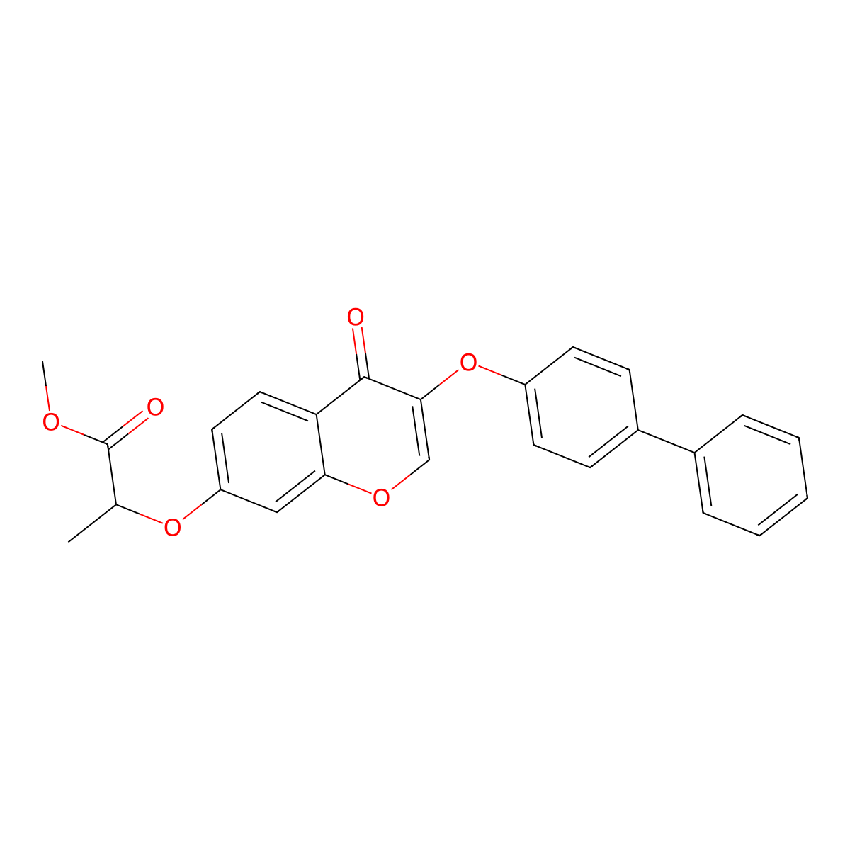 Methyl 2-[4-oxo-3-(4-phenylphenoxy)chromen-7-yloxy]propanoate molecular structure, CAS 431890-19-6