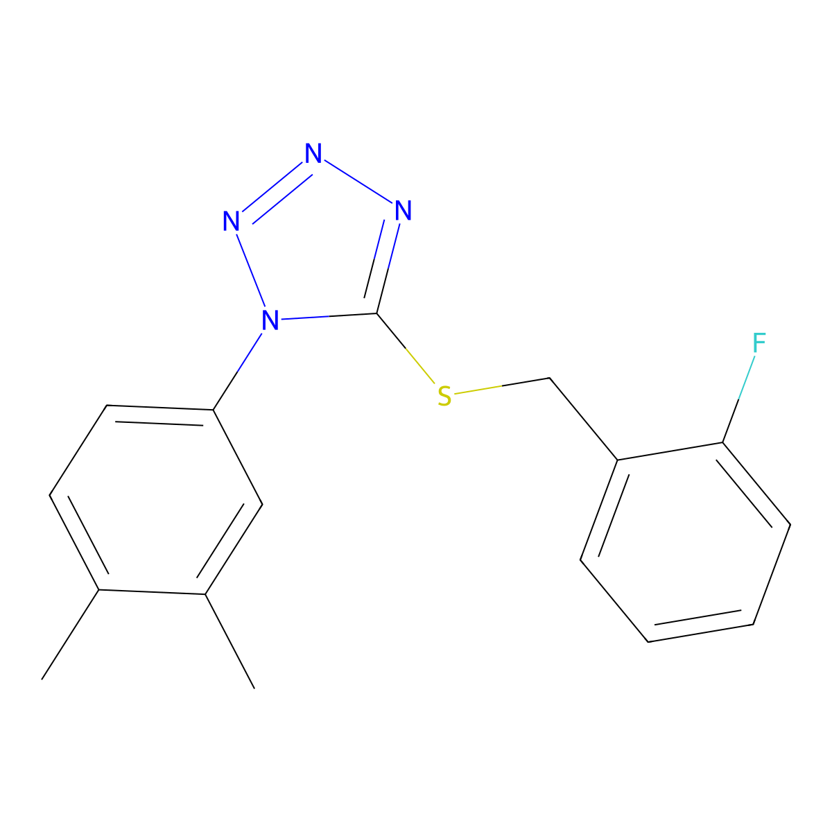 1-(3,4-Dimethyl-phenyl)-5-(2-fluoro-benzylsulfanyl)-1H-tetrazole molecular structure, CAS 431890-60-7
