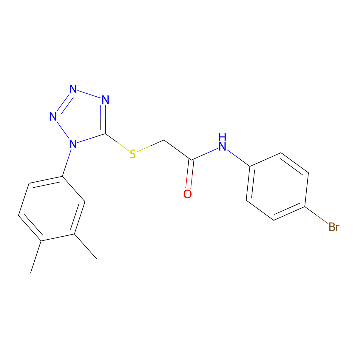 N-(4-bromophenyl)-2-[1-(3,4-dimethylphenyl)tetrazol-5-yl]sulfanylacetamide molecular structure, CAS 431890-67-4