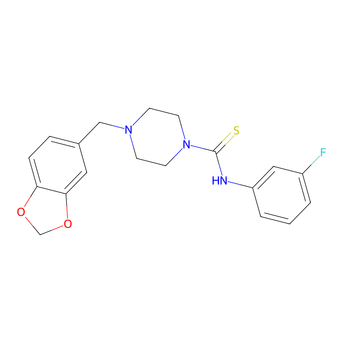 4-(1,3-benzodioxol-5-ylmethyl)-N-(3-fluorophenyl)piperazine-1-carbothioamide molecular structure, CAS 431890-71-0