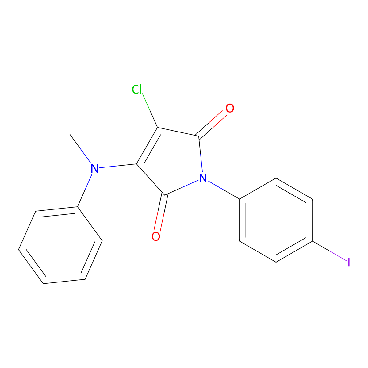 3-chloro-1-(4-iodophenyl)-4-(methyl(phenyl)amino)-1H-pyrrole-2,5-dione molecular structure, CAS 431891-37-1