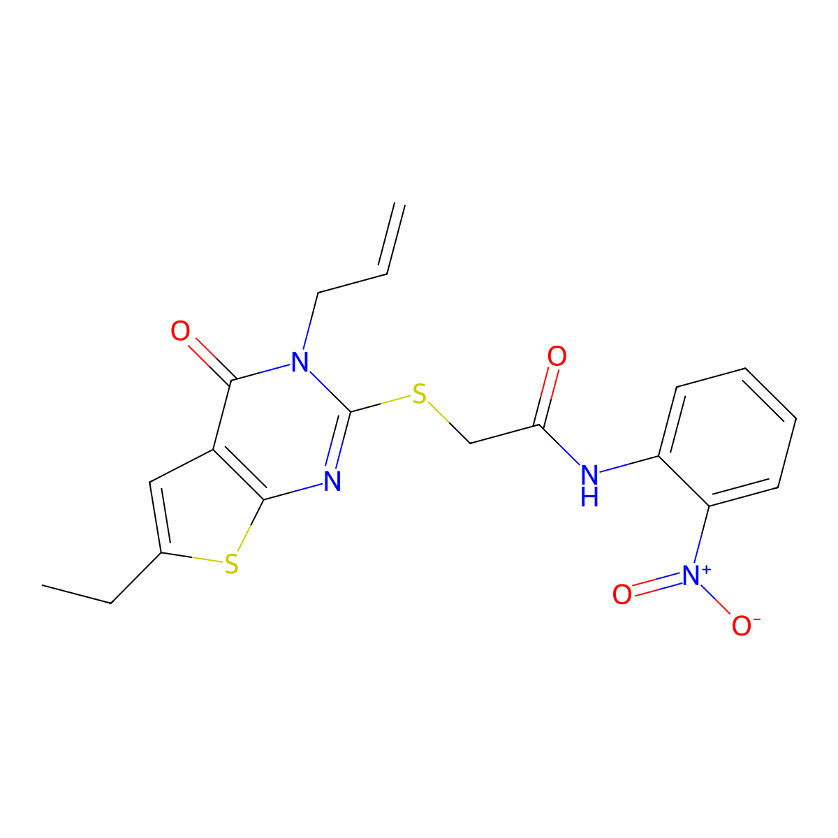2-(6-ethyl-4-oxo-3-prop-2-enylthieno[2,3-d]pyrimidin-2-yl)sulfanyl-N-(2-nitrophenyl)acetamide molecular structure, CAS 431891-68-8