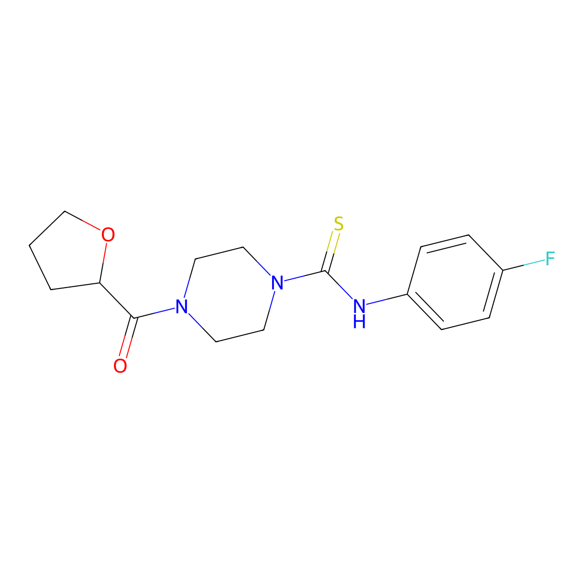 N-(4-fluorophenyl)-4-(oxolane-2-carbonyl)piperazine-1-carbothioamide molecular structure, CAS 431892-30-7