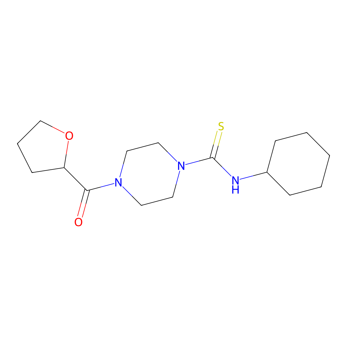 N-cyclohexyl-4-(oxolane-2-carbonyl)piperazine-1-carbothioamide molecular structure, CAS 431892-84-1