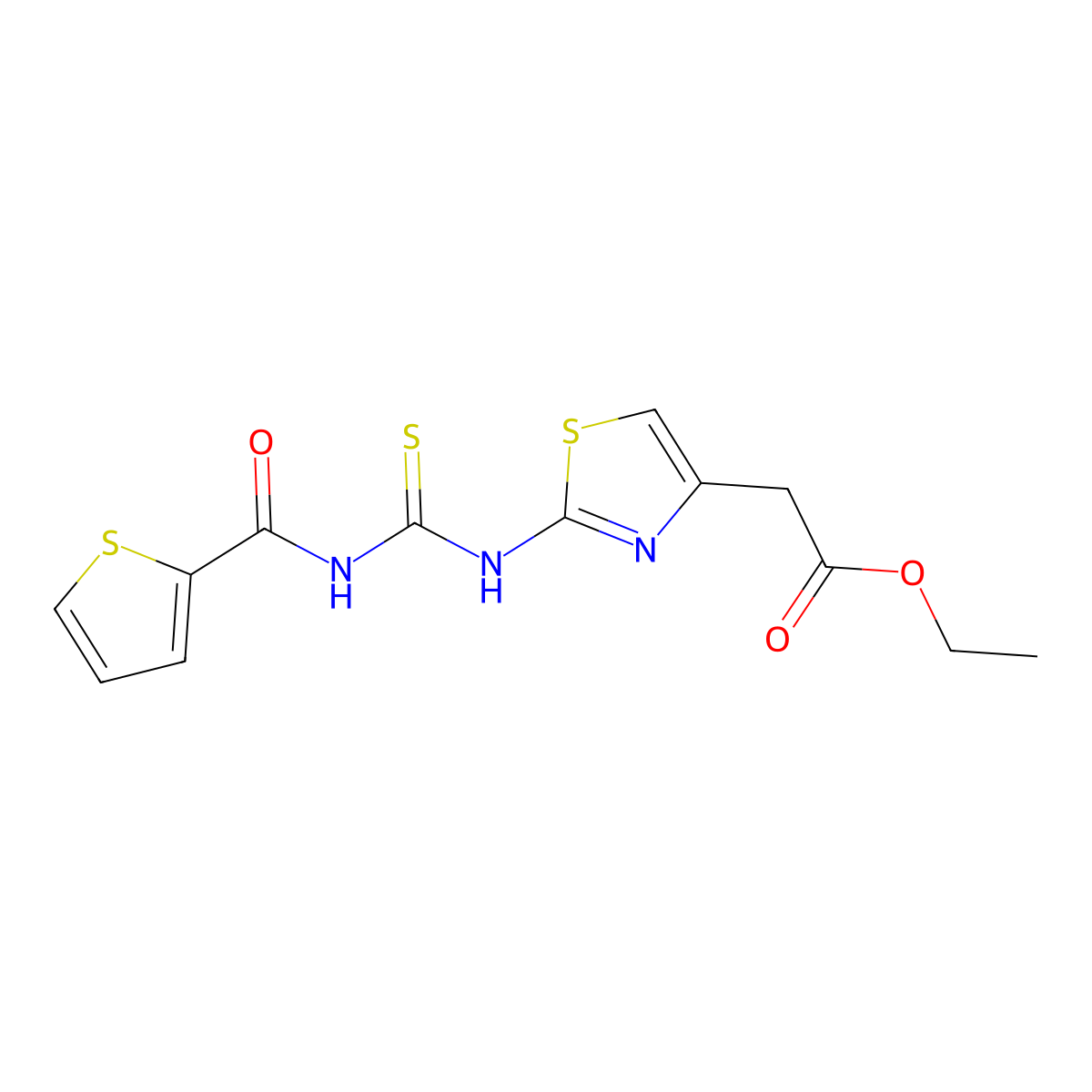 Ethyl 2-(2-(3-(thiophene-2-carbonyl)thioureido)thiazol-4-yl)acetate molecular structure, CAS 431892-85-2