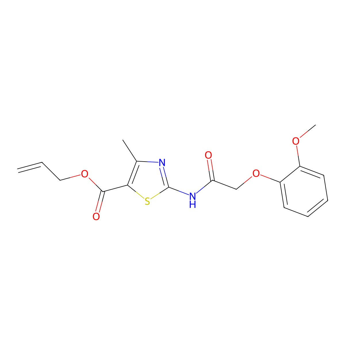 Prop-2-en-1-yl 2-{[(2-methoxyphenoxy)acetyl]amino}-4-methyl-1,3-thiazole-5-carboxylate molecular structure, CAS 431893-01-5
