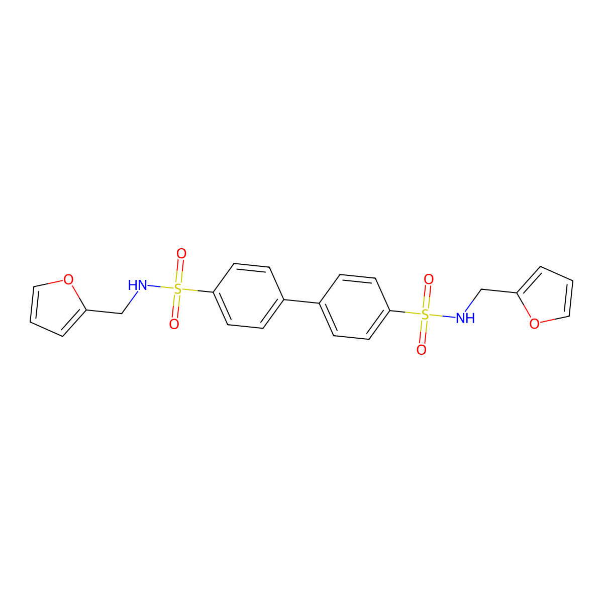 N-(furan-2-ylmethyl)-4-[4-(furan-2-ylmethylsulfamoyl)phenyl]benzenesulfonamide molecular structure, CAS 431893-05-9