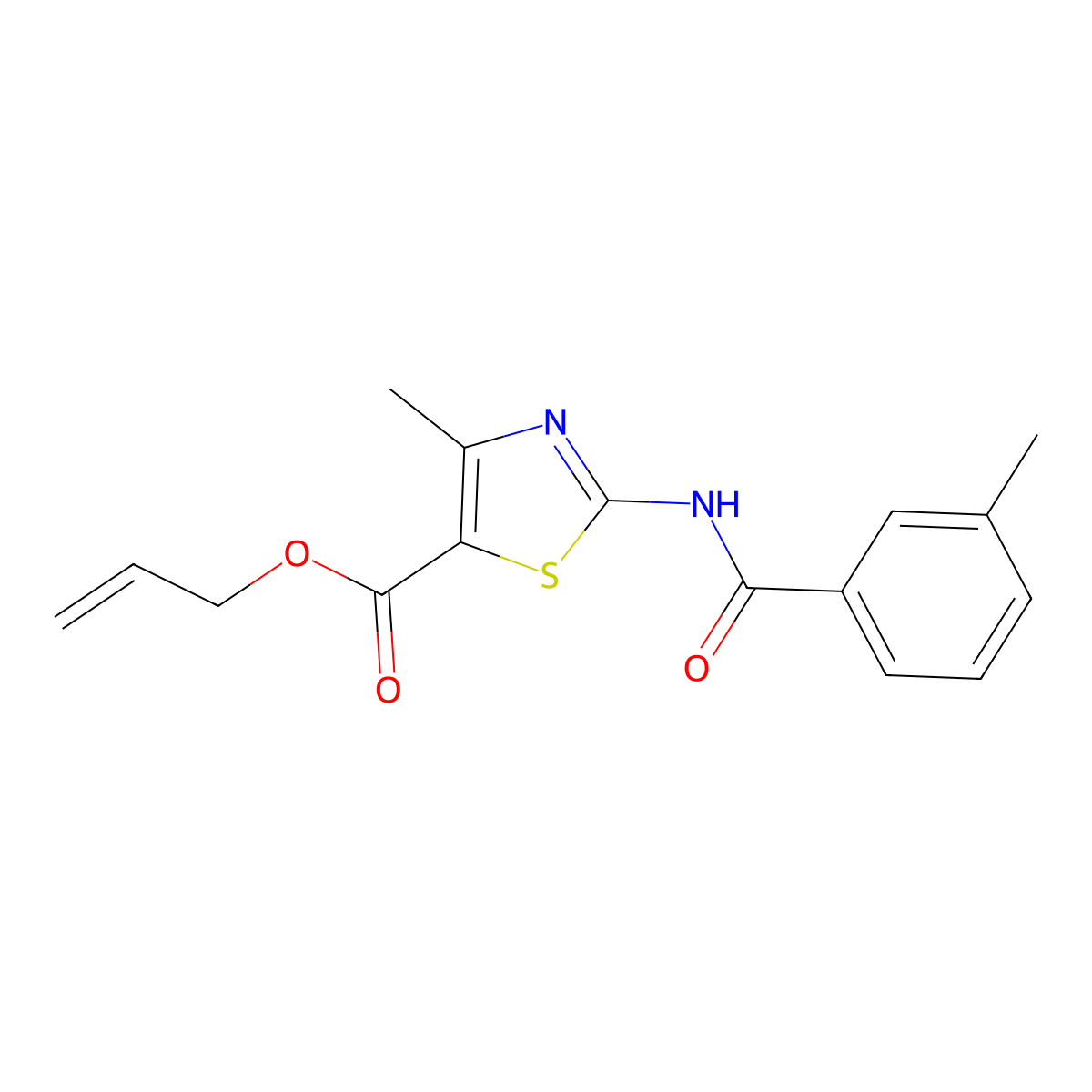 Prop-2-en-1-yl 4-methyl-2-{[(3-methylphenyl)carbonyl]amino}-1,3-thiazole-5-carboxylate molecular structure, CAS 431893-33-3