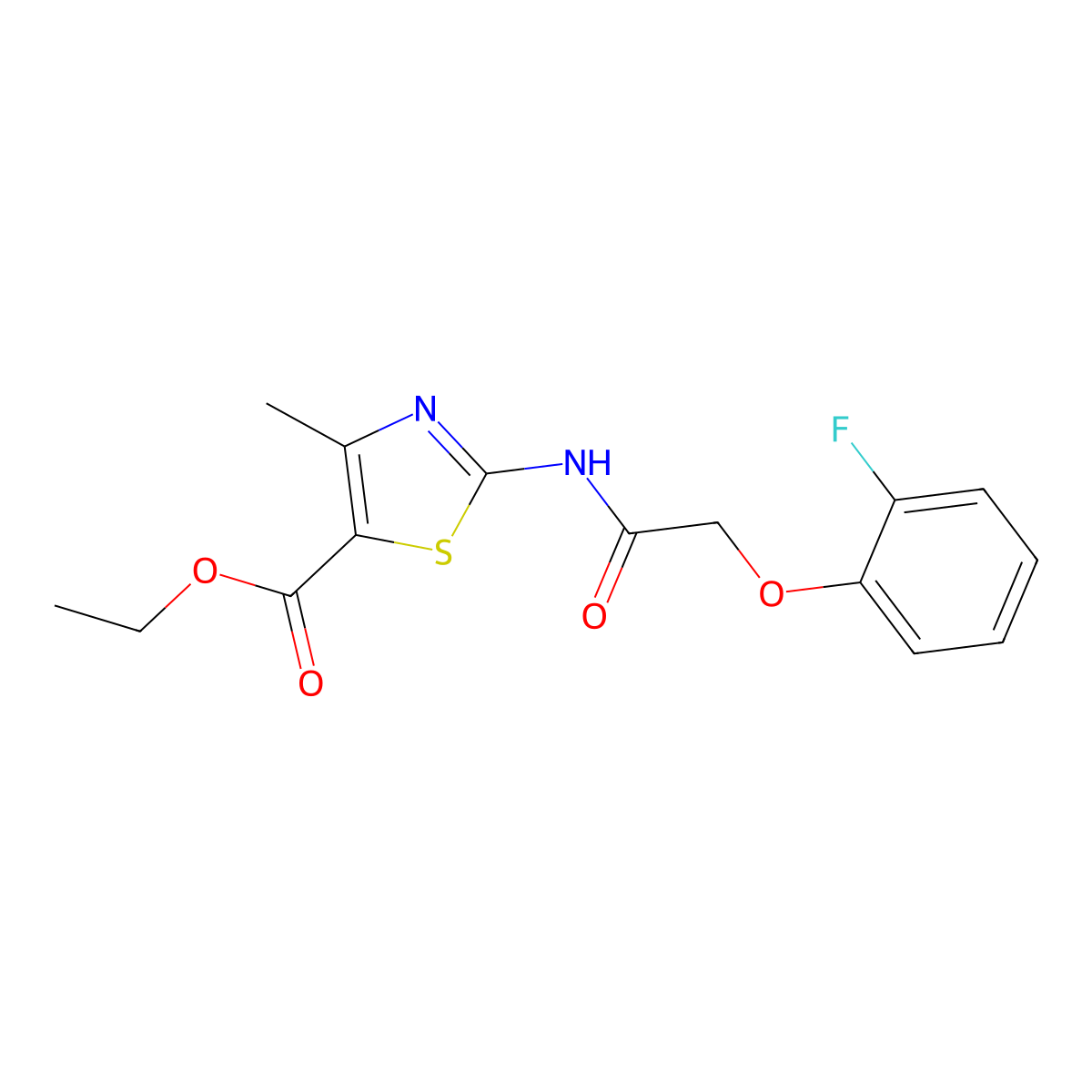 Ethyl 2-{[(2-fluorophenoxy)acetyl]amino}-4-methyl-1,3-thiazole-5-carboxylate molecular structure, CAS 431893-85-5