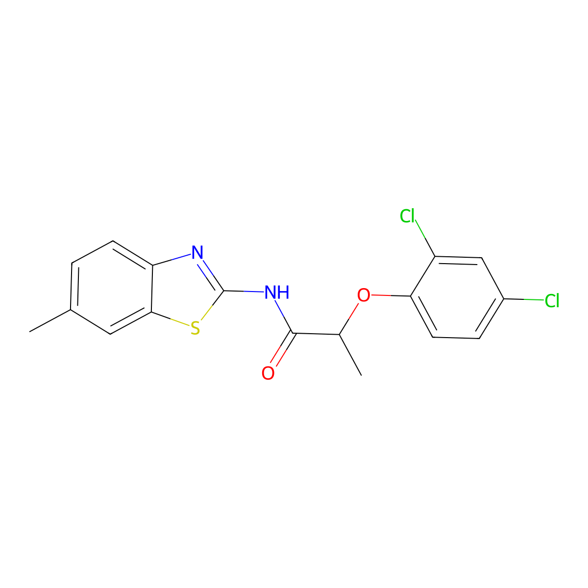 2-(2,4-dichlorophenoxy)-N-(6-methyl-1,3-benzothiazol-2-yl)propanamide molecular structure, CAS 431893-93-5