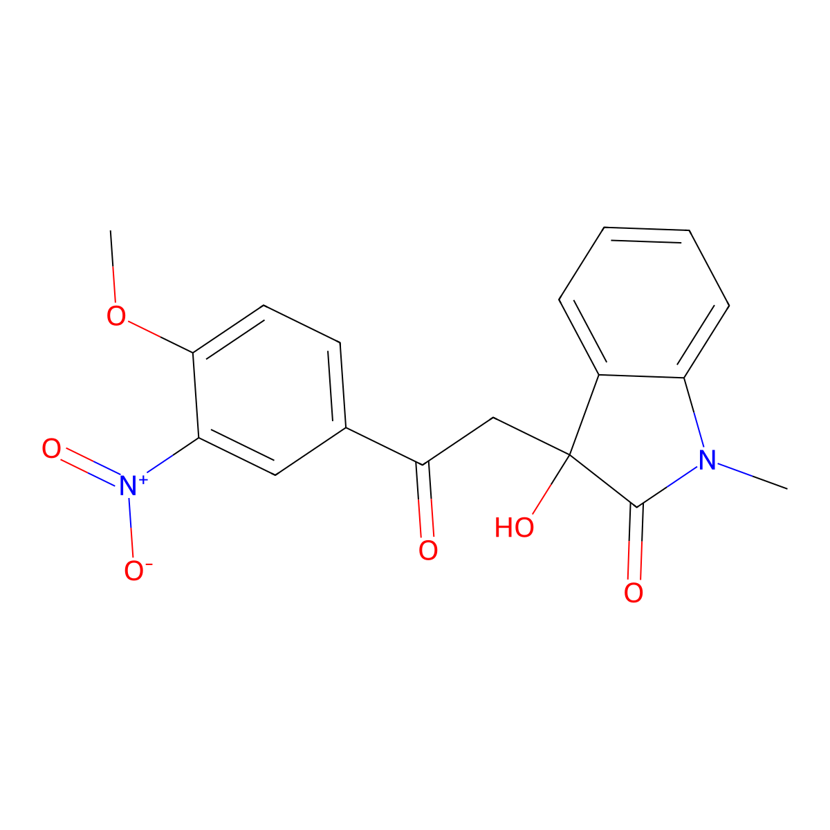 3-hydroxy-3-[2-(4-methoxy-3-nitrophenyl)-2-oxoethyl]-1-methyl-1,3-dihydro-2H-indol-2-one molecular structure, CAS 431895-46-4