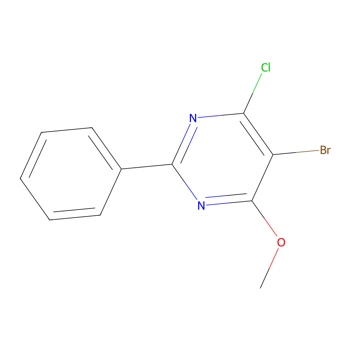 5-Bromo-4-chloro-6-methoxy-2-phenylpyrimidine molecular structure, CAS 4319-92-0