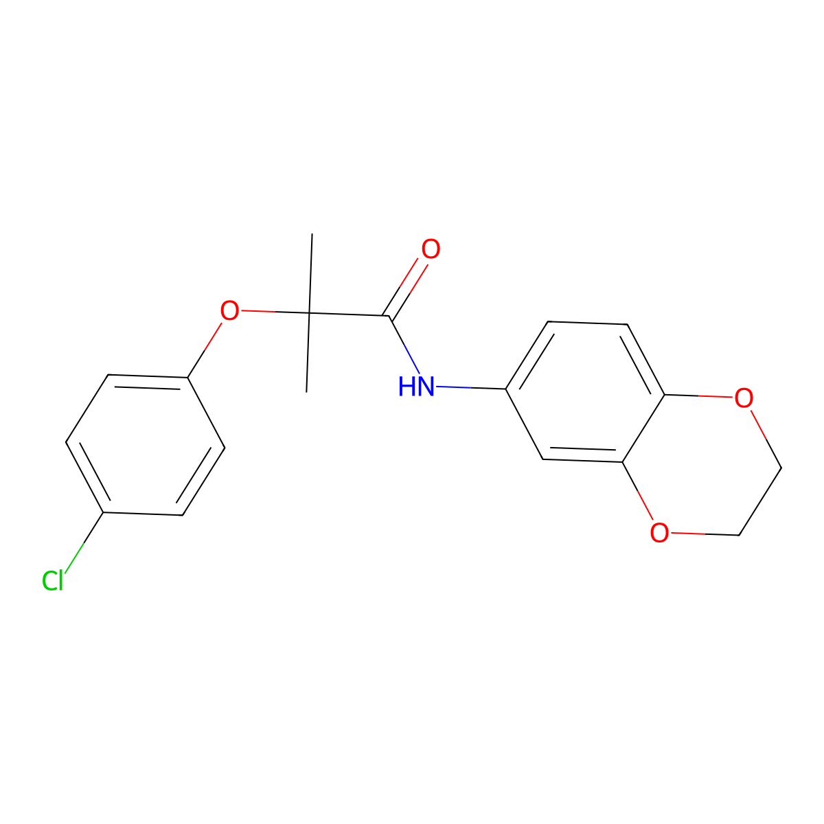2-(4-chlorophenoxy)-N-(2,3-dihydro-1,4-benzodioxin-6-yl)-2-methylpropanamide molecular structure, CAS 431906-26-2