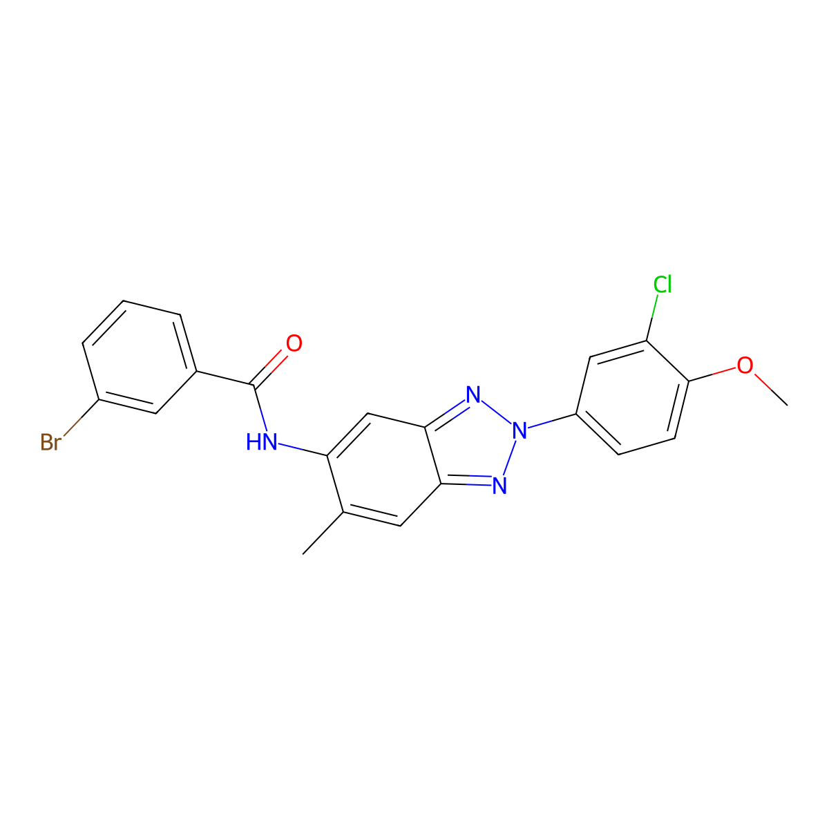 3-bromo-N-[2-(3-chloro-4-methoxyphenyl)-6-methylbenzotriazol-5-yl]benzamide molecular structure, CAS 431906-32-0