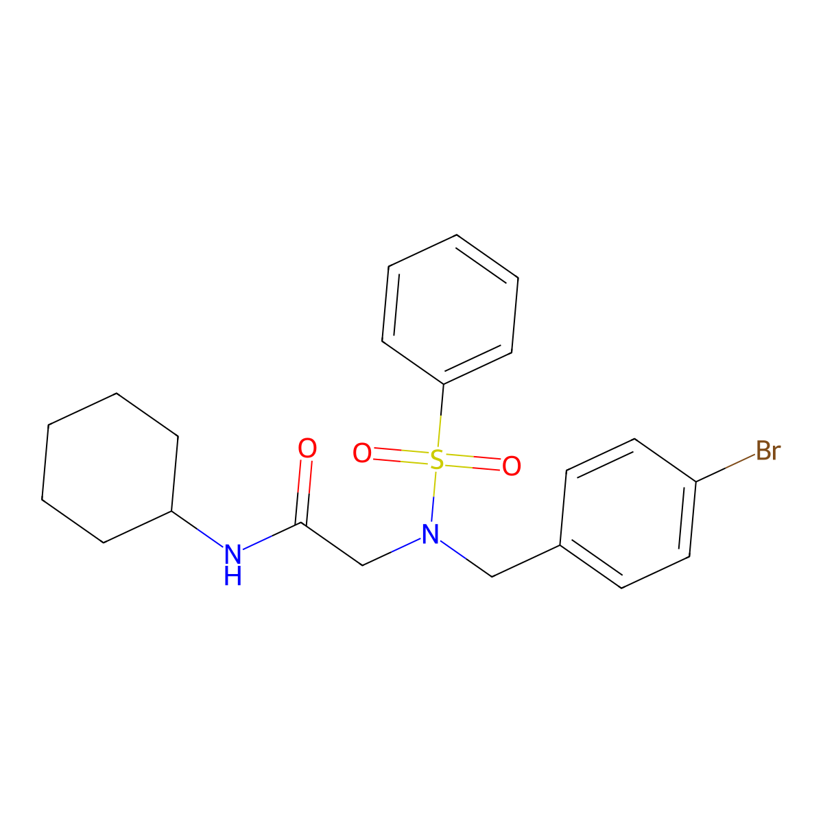 2-[benzenesulfonyl-[(4-bromophenyl)methyl]amino]-N-cyclohexylacetamide molecular structure, CAS 431906-36-4