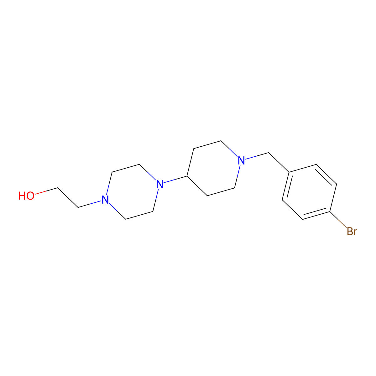 2-[4-[1-[(4-Bromophenyl)methyl]piperidin-4-yl]piperazin-1-yl]ethanol molecular structure, CAS 431907-27-6