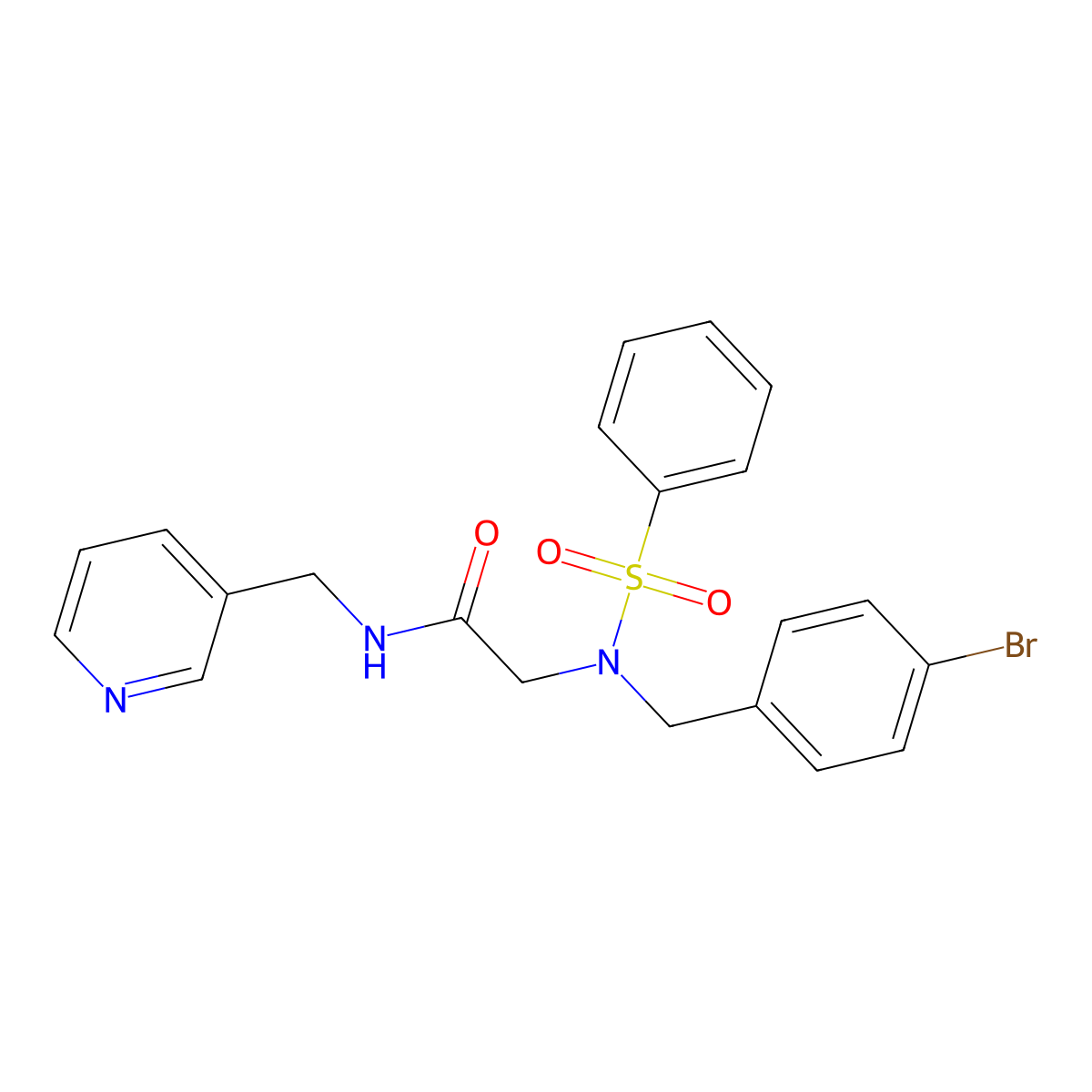 2-[benzenesulfonyl-[(4-bromophenyl)methyl]amino]-N-(pyridin-3-ylmethyl)acetamide molecular structure, CAS 431907-74-3