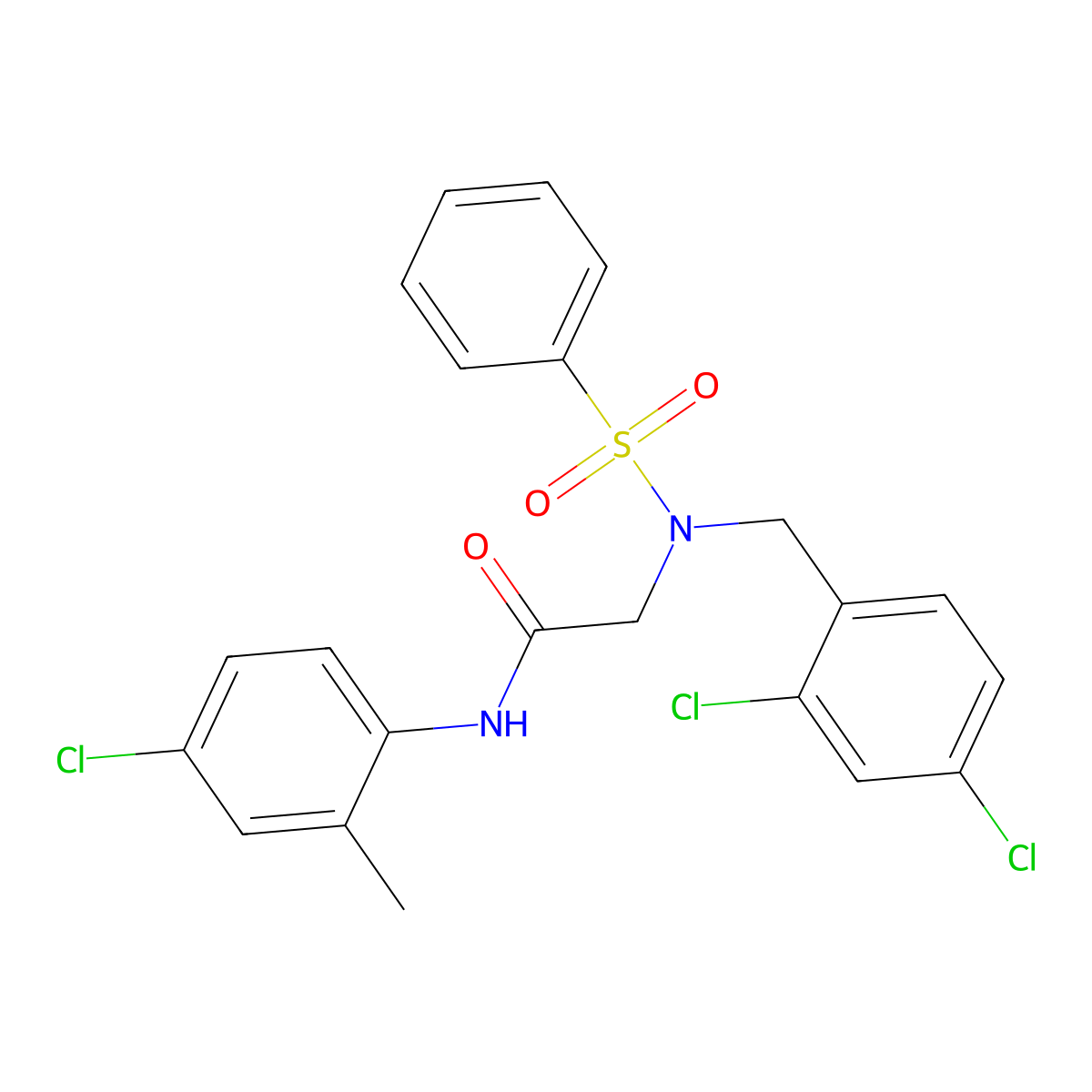 2-[benzenesulfonyl-[(2,4-dichlorophenyl)methyl]amino]-N-(4-chloro-2-methylphenyl)acetamide molecular structure, CAS 431908-80-4