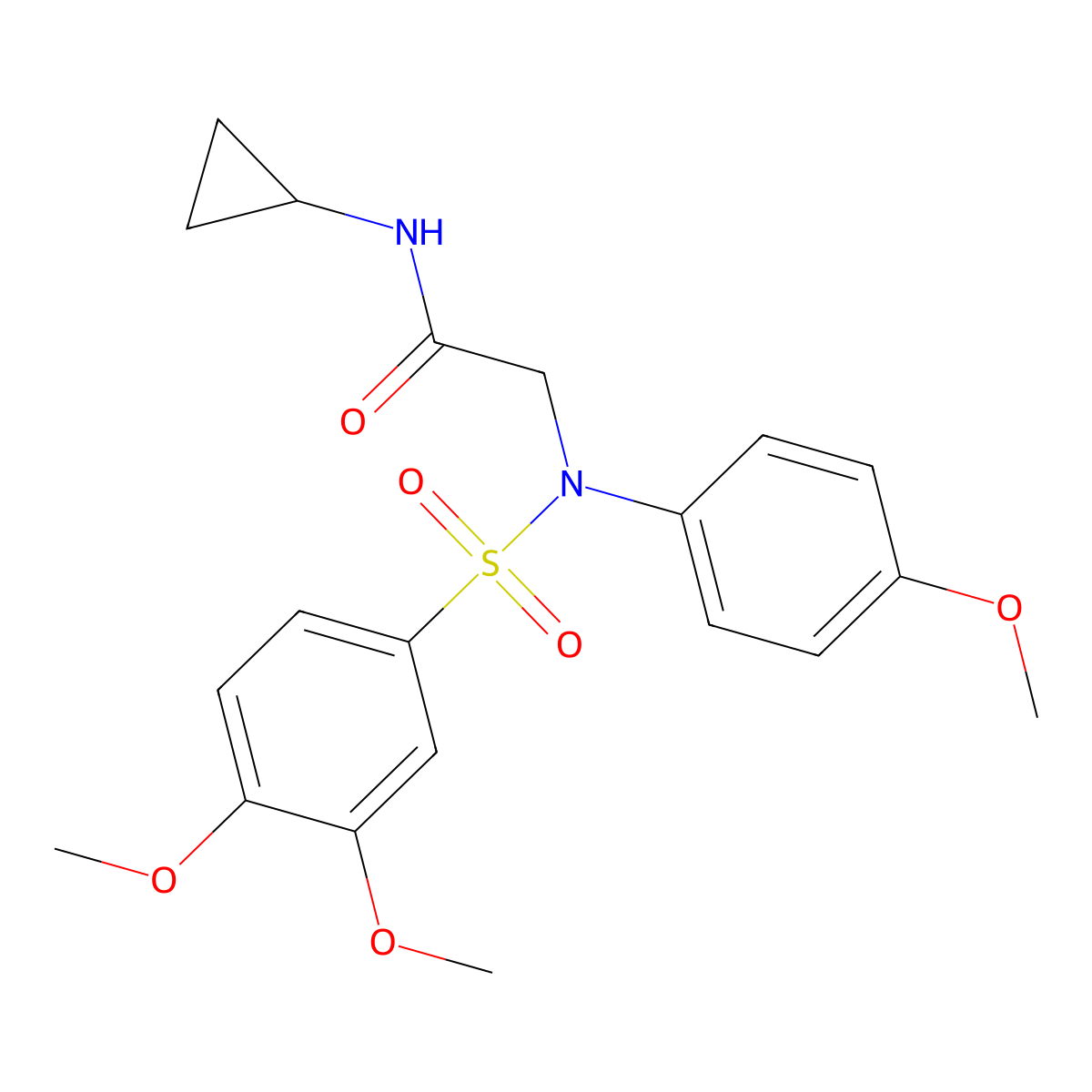 N-cyclopropyl-2-(N-(3,4-dimethoxyphenyl)sulfonyl-4-methoxyanilino)acetamide molecular structure, CAS 431908-93-9