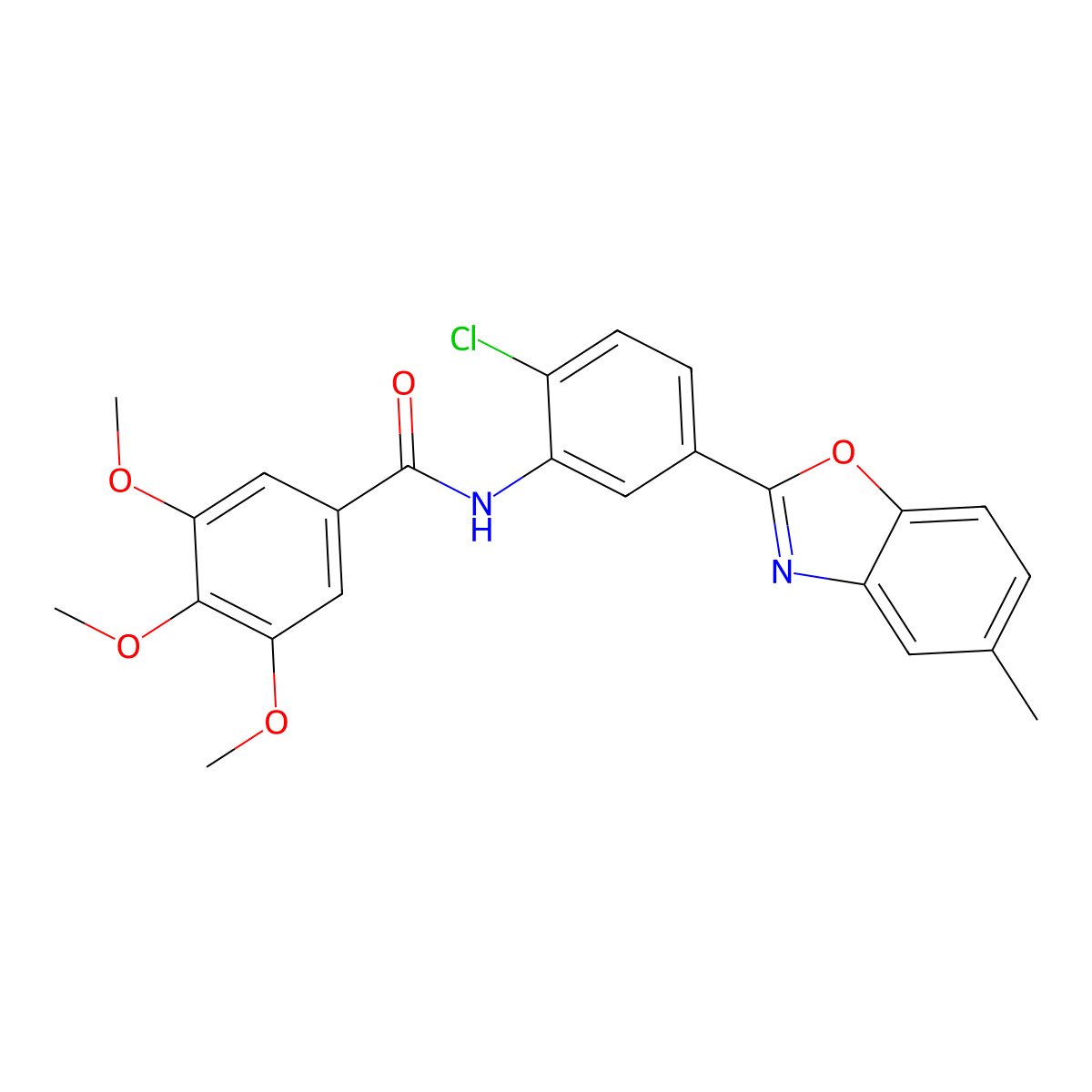 N-[2-chloro-5-(5-methyl-1,3-benzoxazol-2-yl)phenyl]-3,4,5-trimethoxybenzamide molecular structure, CAS 431909-04-5