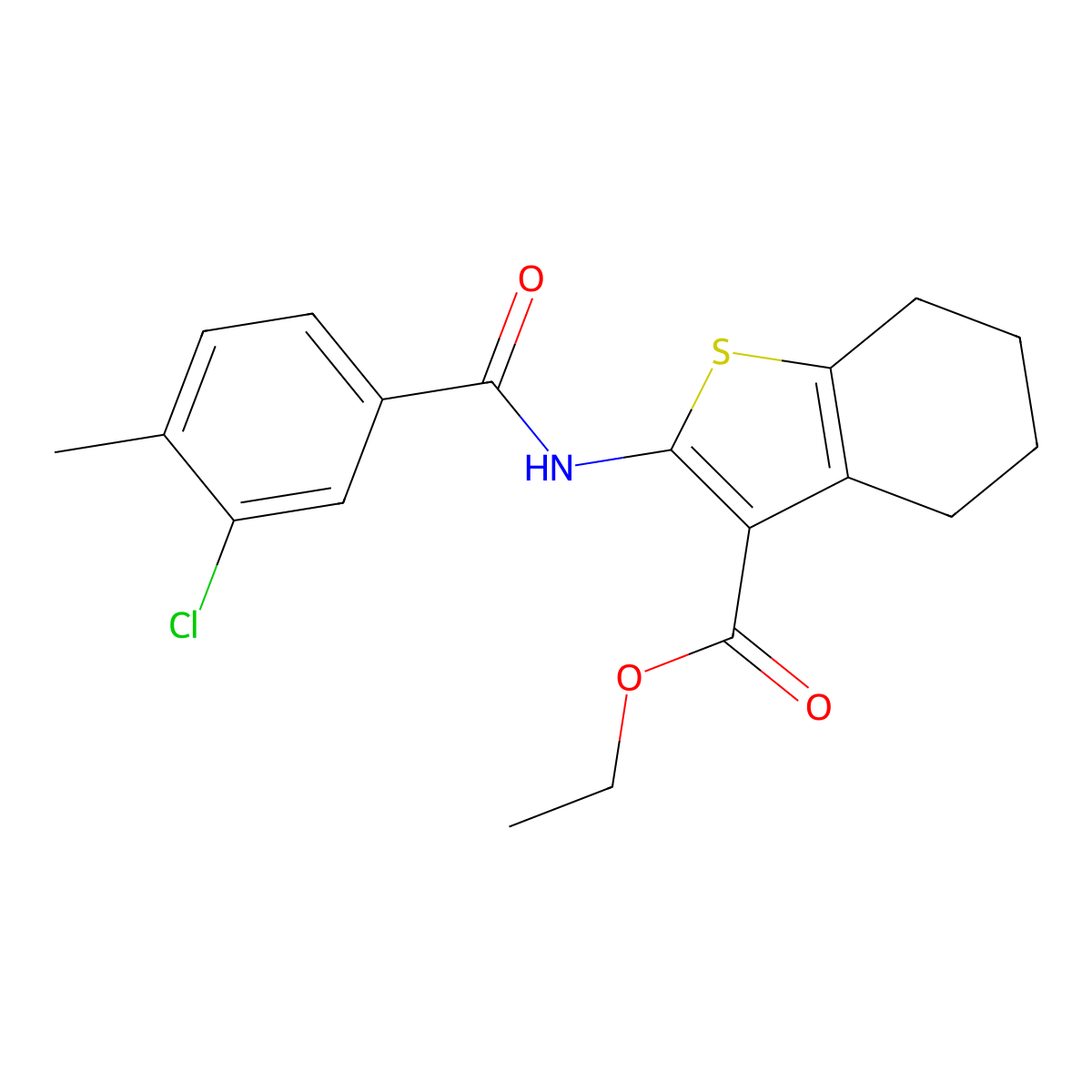 Ethyl 2-[(3-chloro-4-methylbenzoyl)amino]-4,5,6,7-tetrahydro-1-benzothiophene-3-carboxylate molecular structure, CAS 431909-20-5