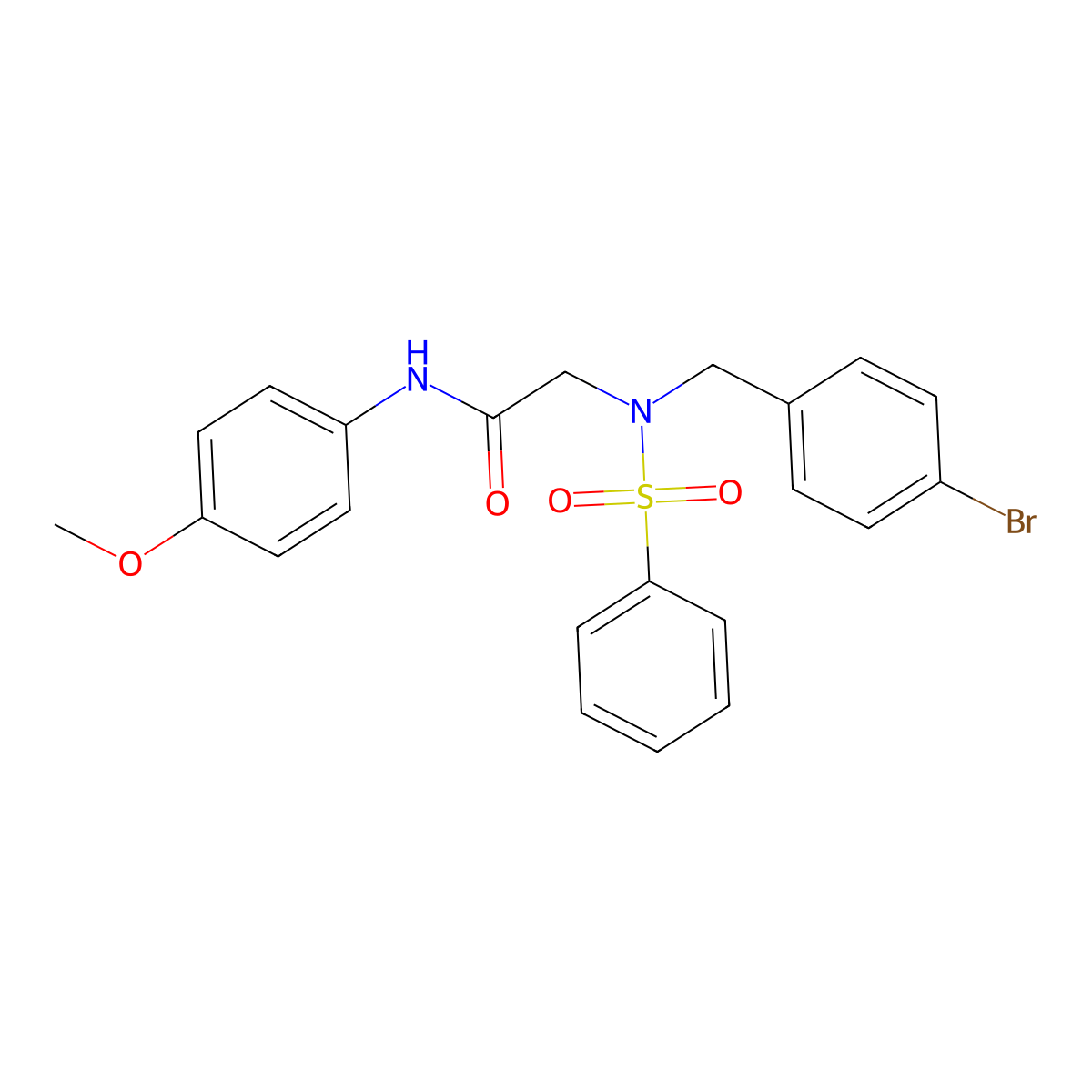 2-[benzenesulfonyl-[(4-bromophenyl)methyl]amino]-N-(4-methoxyphenyl)acetamide molecular structure, CAS 431909-29-4