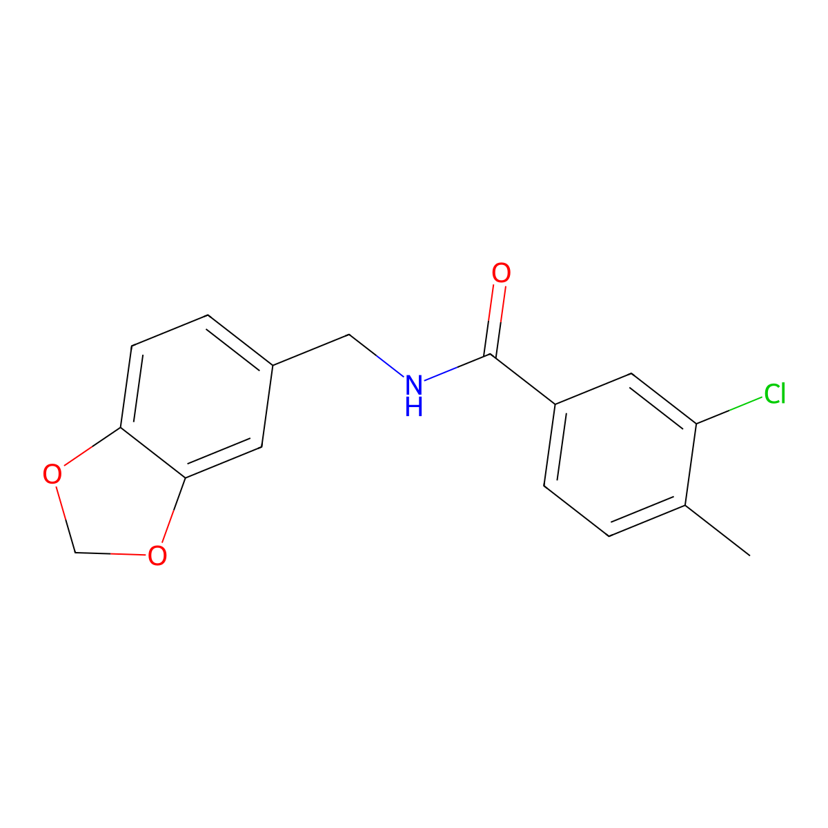 N-(1,3-benzodioxol-5-ylmethyl)-3-chloro-4-methylbenzamide molecular structure, CAS 431909-36-3