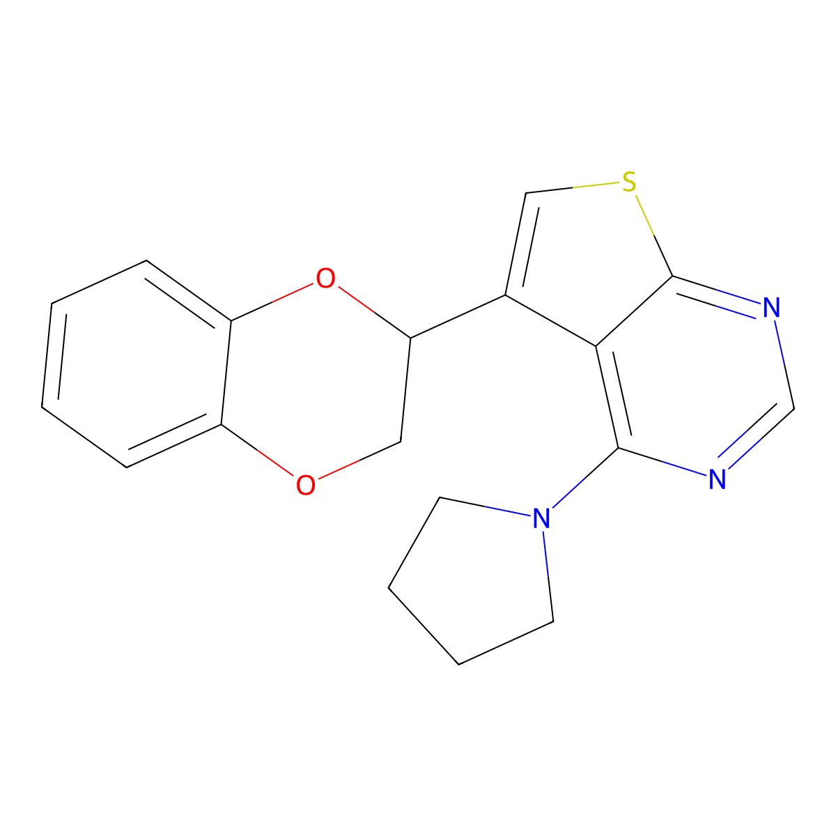 5-(2,3-Dihydro-1,4-benzodioxin-2-yl)-4-(1-pyrrolidinyl)thieno[2,3-d]pyrimidine molecular structure, CAS 431909-43-2